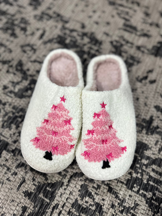 Pink Christmas Tree Slippers