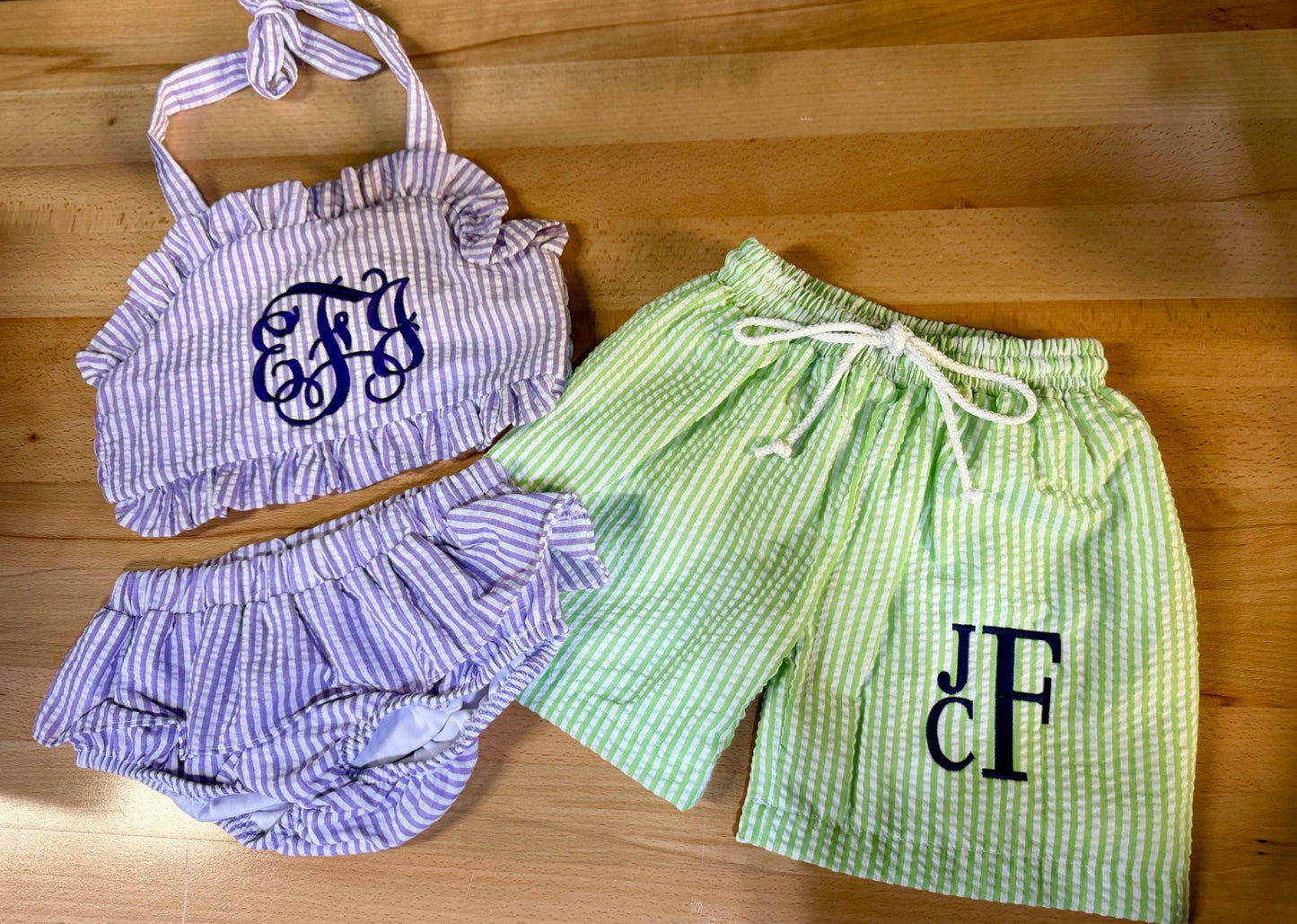 Seersucker Embroidered Bathing Suits and Coverups