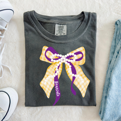 Yellow and Purple Bearcats Bow with Pearls
