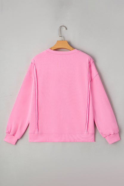 Bonbon Lace Insert Bow Embroidered Exposed Seam Sweatshirt