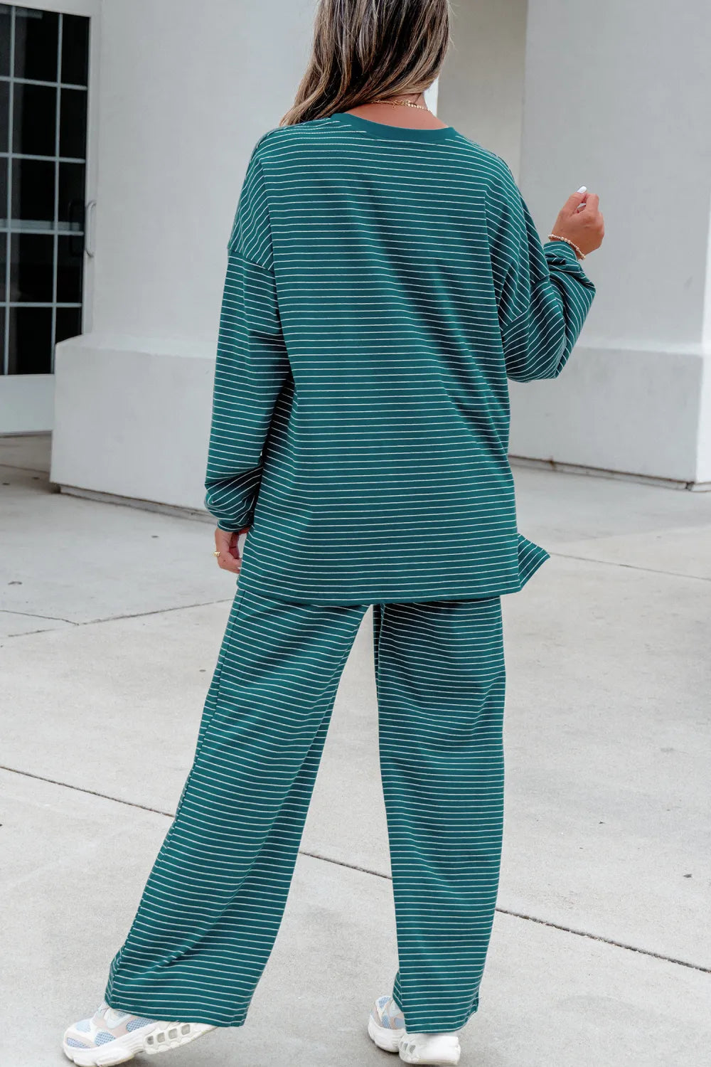 Green Stripe Dropped Shoulder 2pc Set