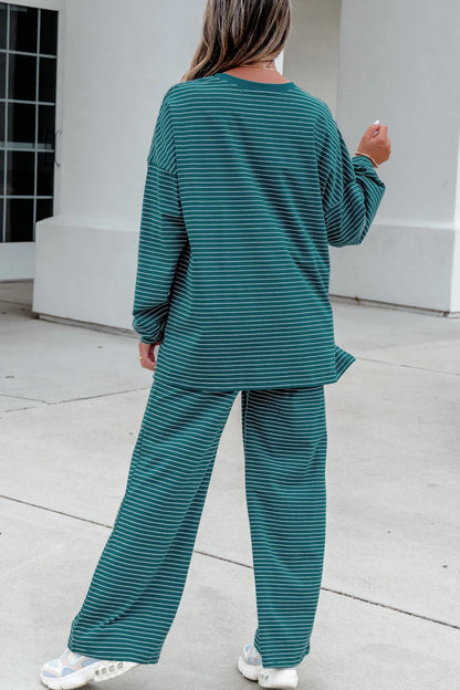 Green Stripe Dropped Shoulder 2pc Set