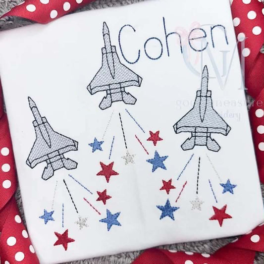 Embroidered Jet Flyover Fireworks Sketch Design
