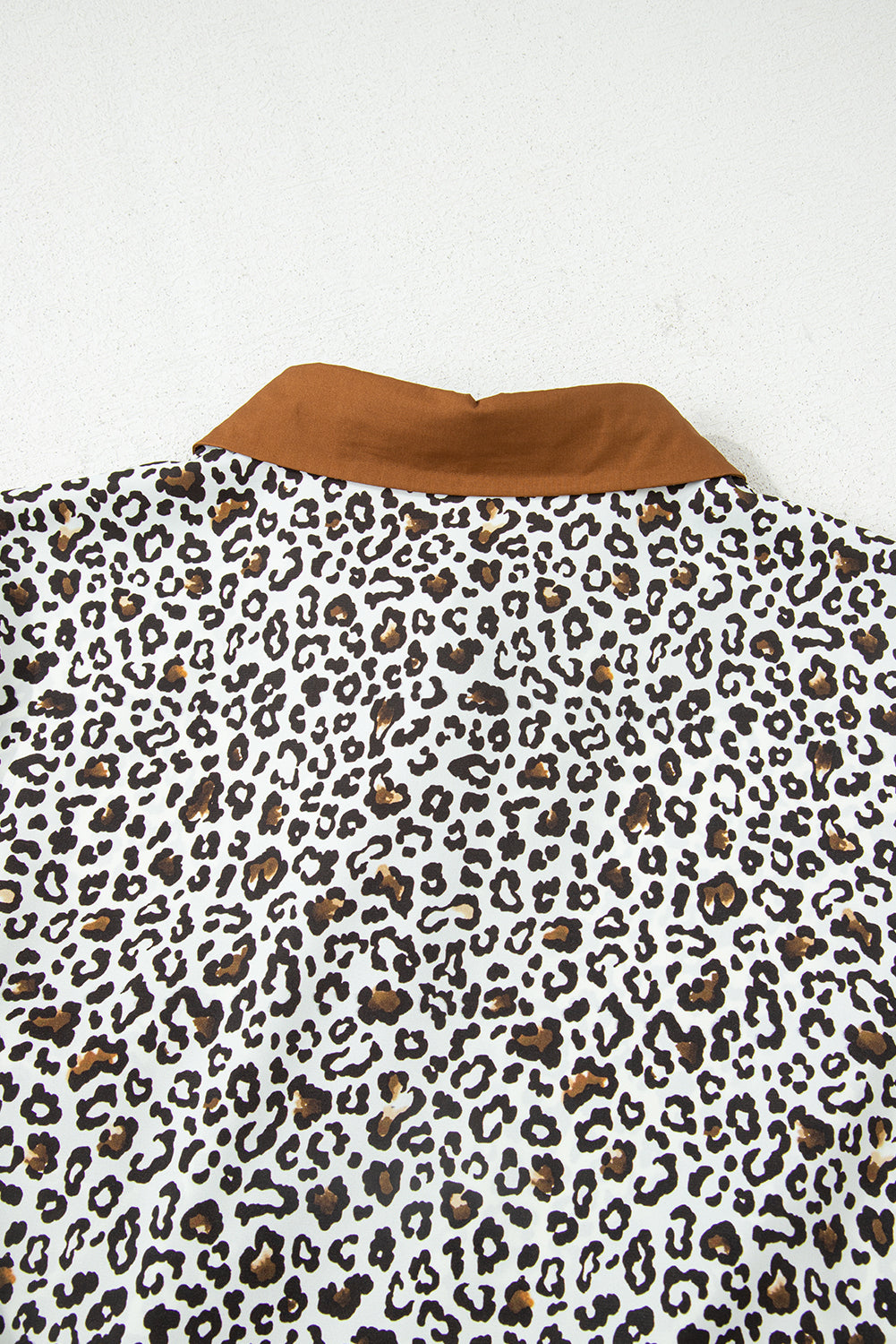 Khaki Plus Size Button V Neck Leopard Print Puff Sleeve Loose Mini Dress