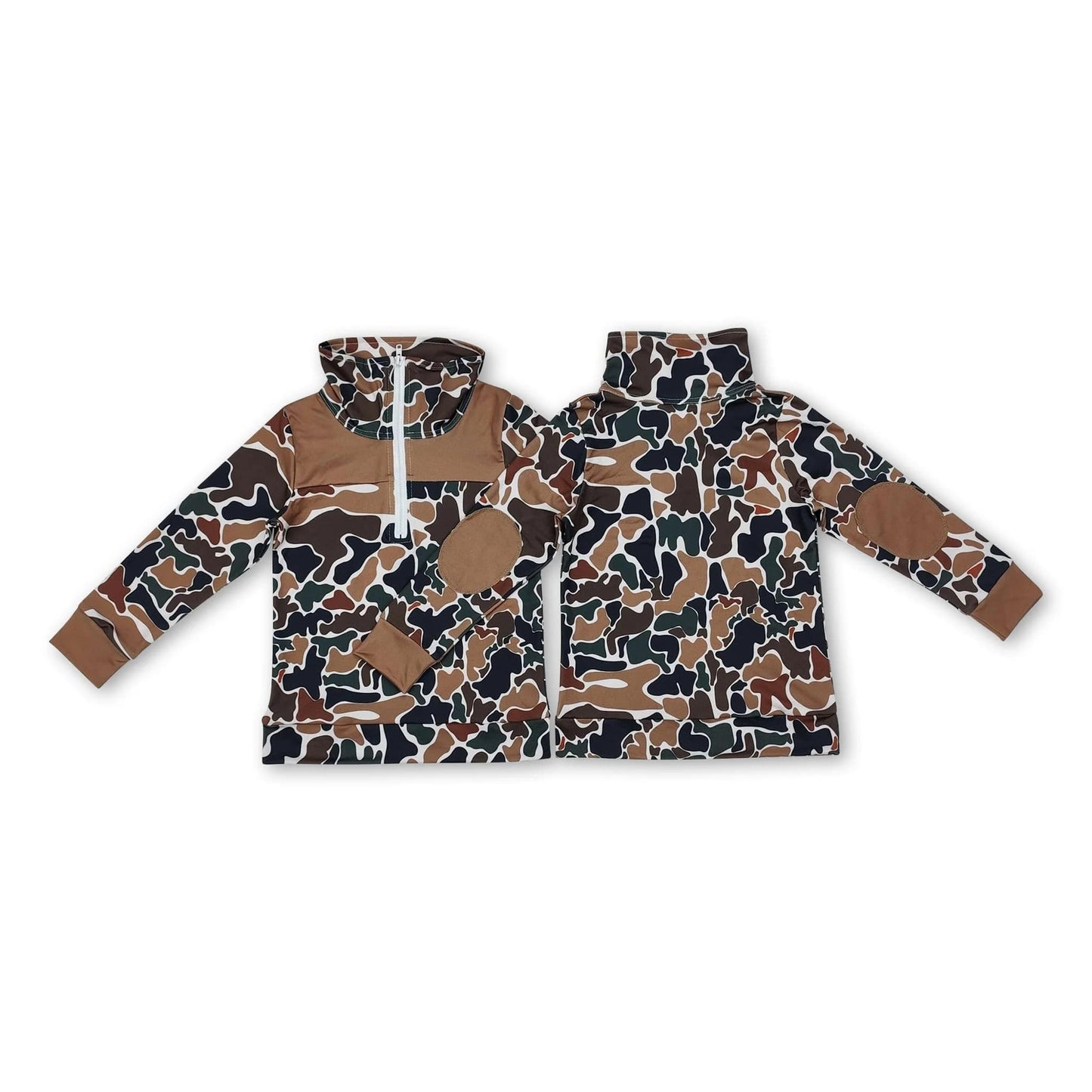 Brown Camo Pullover with Patch Elbows