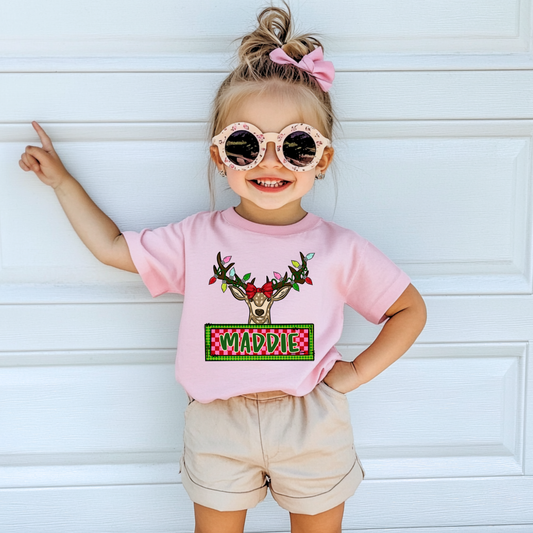 Girl Reindeer with Lights and Name