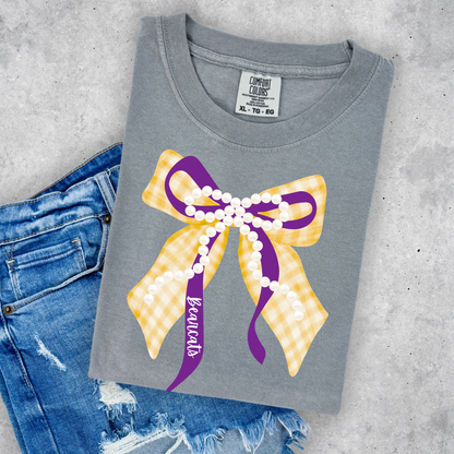 Yellow and Purple Bearcats Bow with Pearls