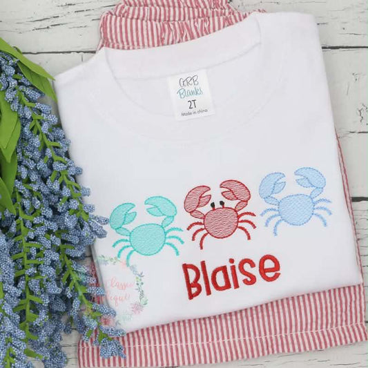 Embroidered Boy Patriotic Crab Trio Sketch Shirt