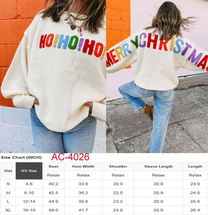 Ho Ho Ho Christmas Colored Oversized Lettering Sweatshirt