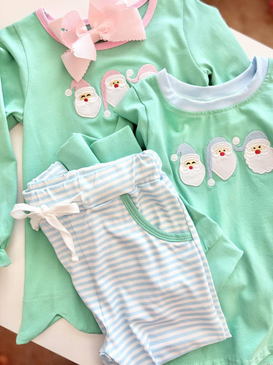 Embroidered Santa Mint Green Sets