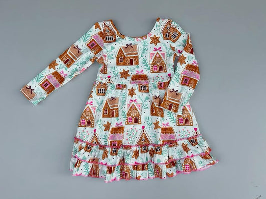 Gingerbread House Pink Bow Dress