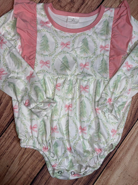 Christmas Tree with Pink Bows and Wreaths Long Sleeve Bubble