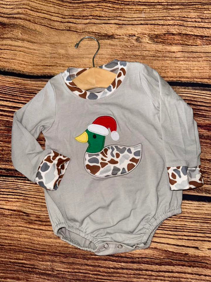 Duck with Santa Hat Long Sleeve Bubble