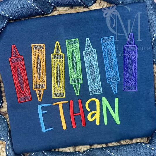 Embroidered Rainbow Crayon Name