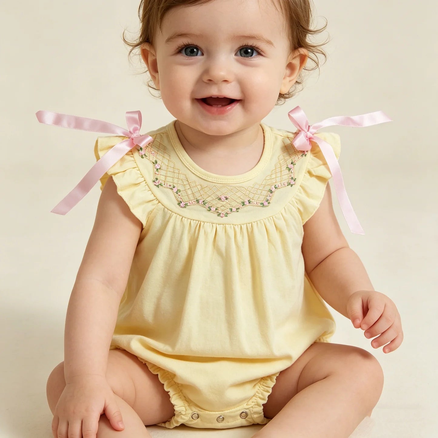 Yellow with Pink Flower Smock Bubble