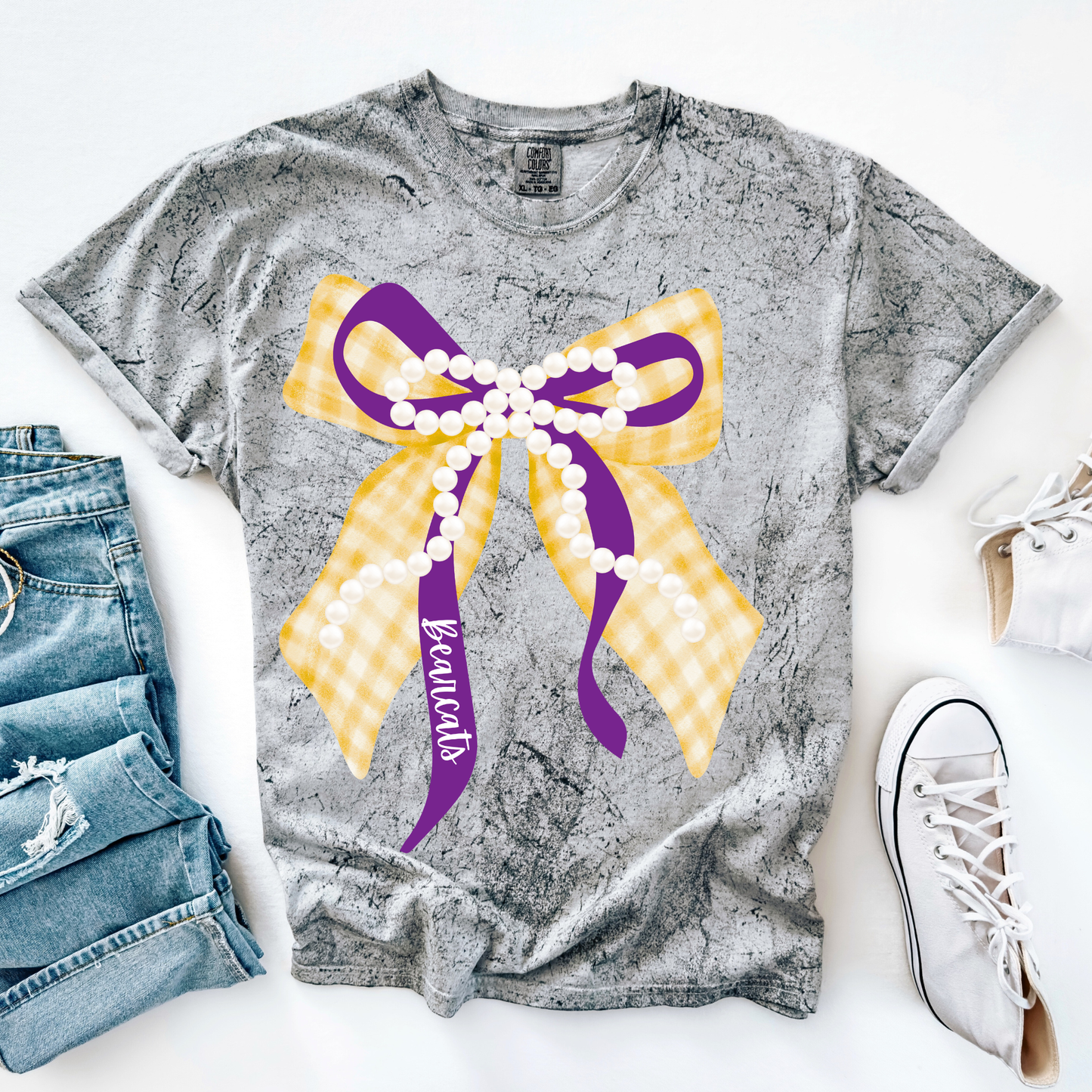 Yellow and Purple Bearcats Bow with Pearls