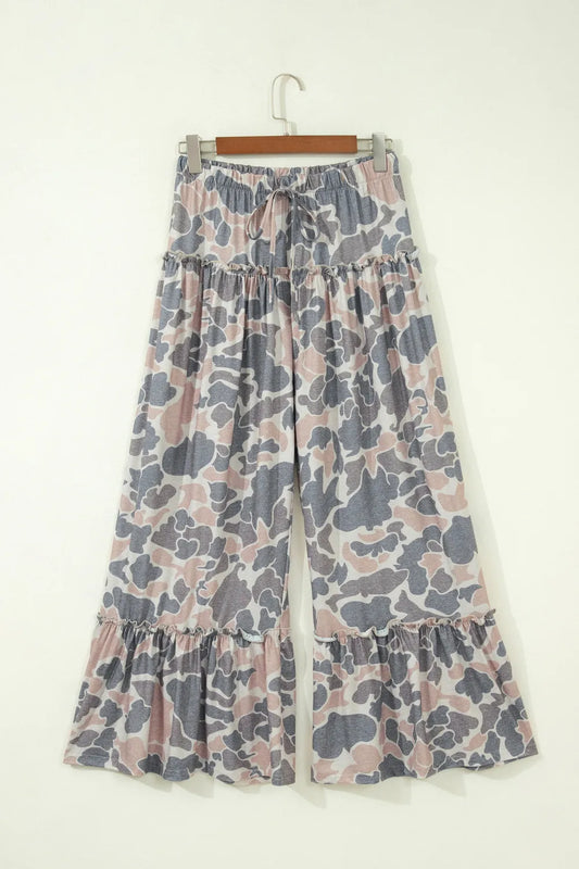 Multicolour Camo Print Wide Leg Pants