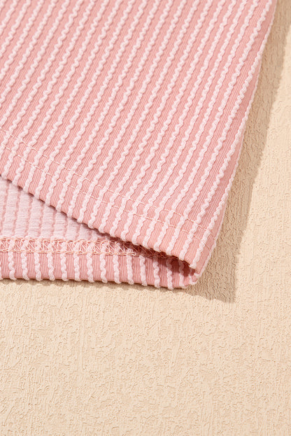 Blossom Corded Knit Crew Neck Puff Sleeve Shift Mini Dress