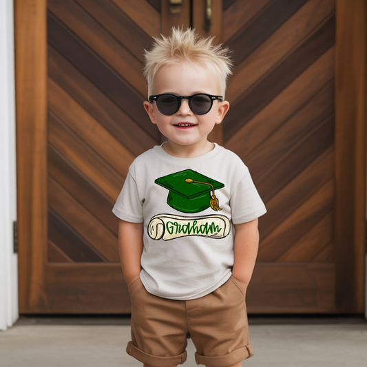 Green Cap with Gold Tassel and Scroll Name
