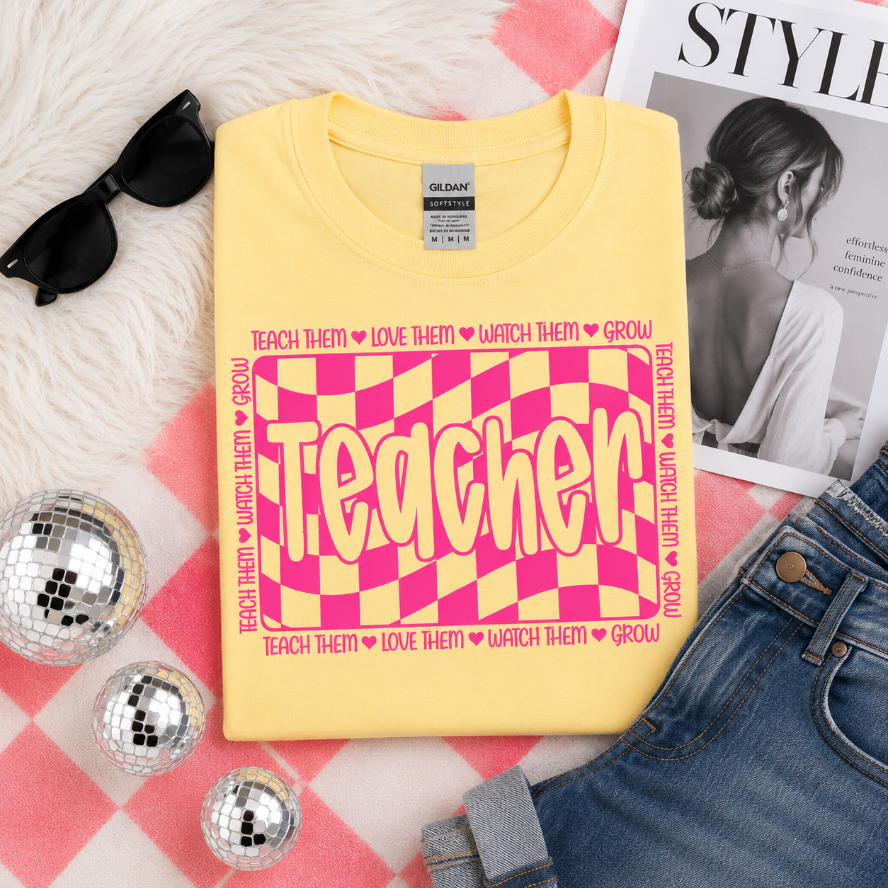 Checkered Teacher Hot PInk
