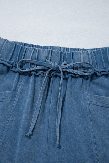 Ashleigh Blue Mineral Wash Flare Leg Drawstring Pants PLUS PREORDER