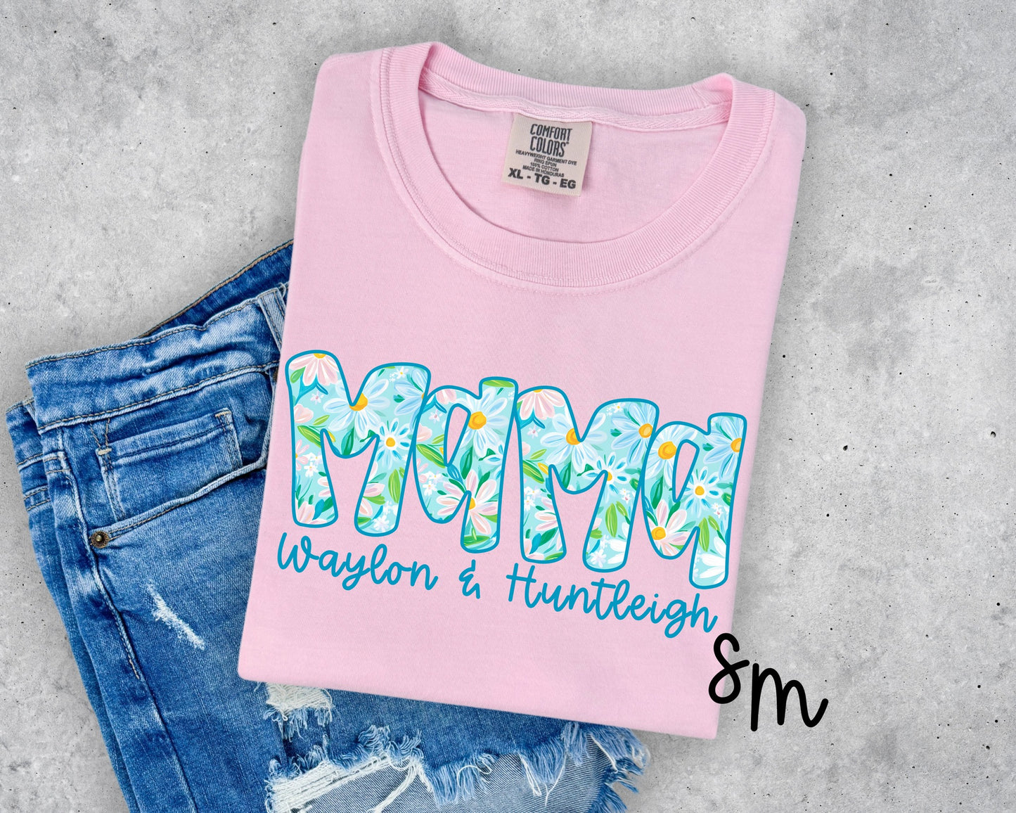 Light Blue and White Daisies Custom Name Mama