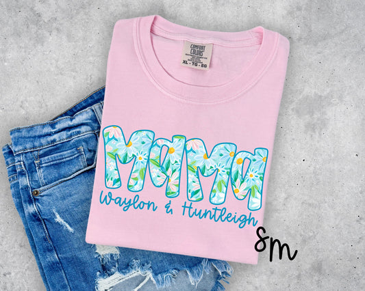 Light Blue and White Daisies Custom Name Mama