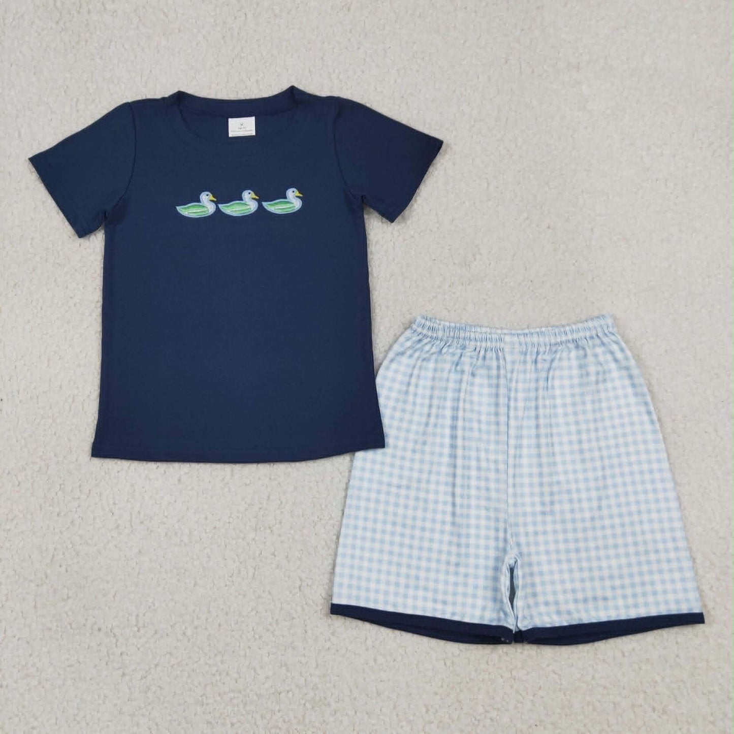 Green Mallards on Navy Blue and Light Blue Short Set
