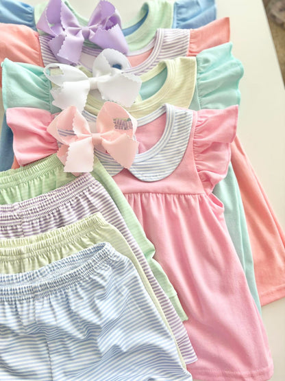 Flutter Sleeve Ruffle Tunic Shorts 2pc Set