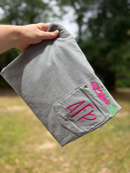 Preppy Fish Embroidered Pocket with Monogram