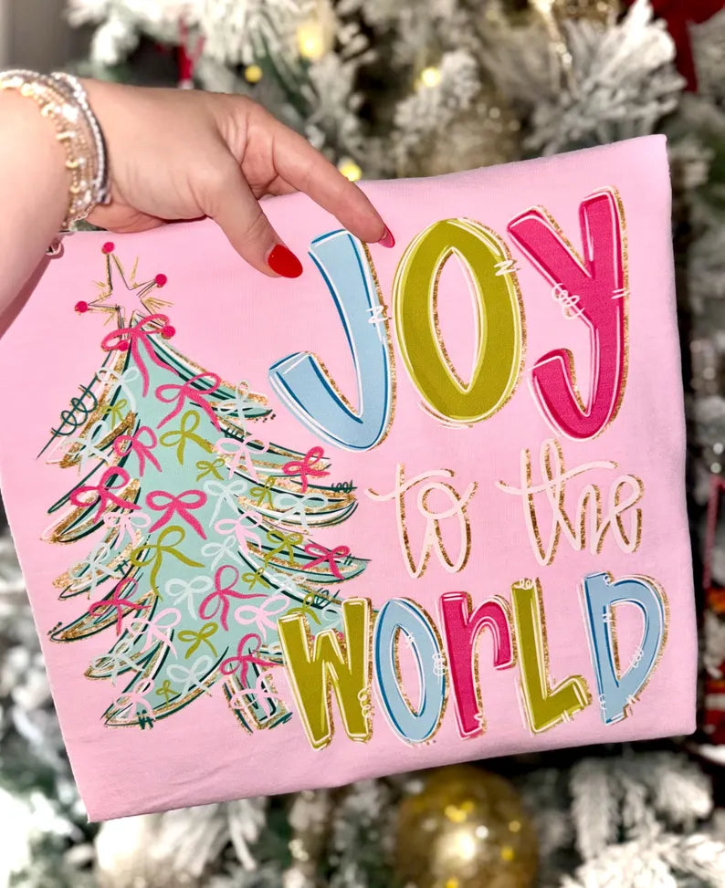 Joy to the World With Tree Pink Bows