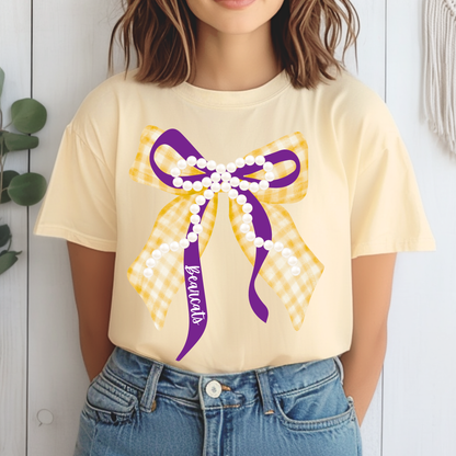 Yellow and Purple Bearcats Bow with Pearls