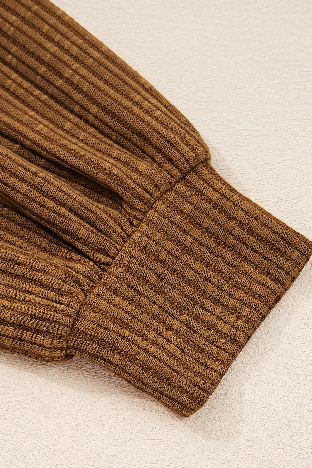 Brown Leopard Floral Print Ribbed Puff Sleeve Patchwork Loose Pullover