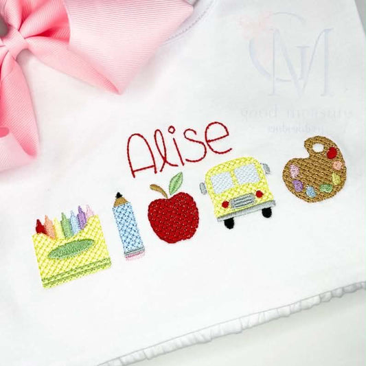 Embroidered Back to School Mini Icons Sketch Tee