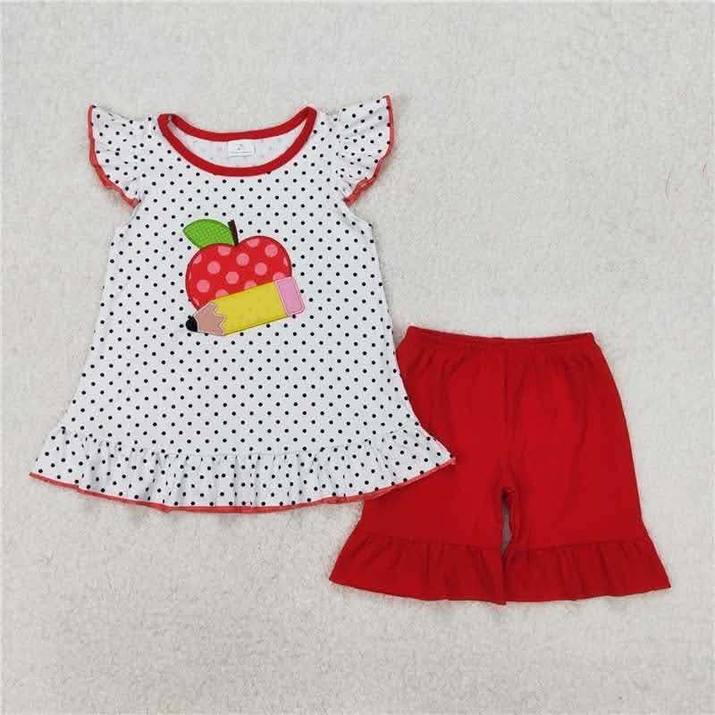 Apple, Pencil and Polka Dot Short Set