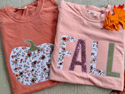 Fall Multi Colored Pink Themed Embroidered Applique Short Sleeve