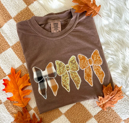 Fall Bows Brown Plaid/Gold Short Sleeve