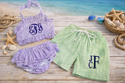 Seersucker Embroidered Bathing Suits and Coverups