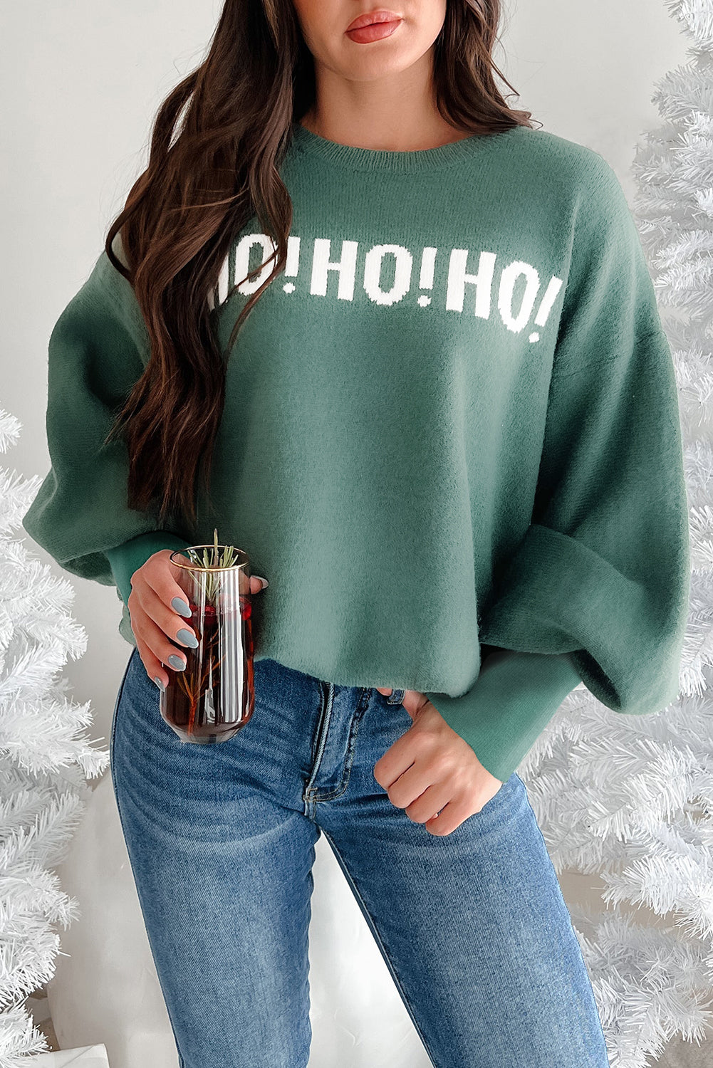 Ho Ho Ho Christmas Green Oversized Lettering Sweatshirt