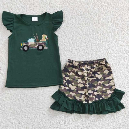Camo Truck with Dog Short Set