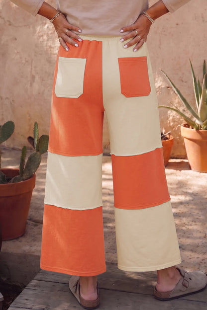 Russet Orange Colorblock Wide Leg Ankle Pants