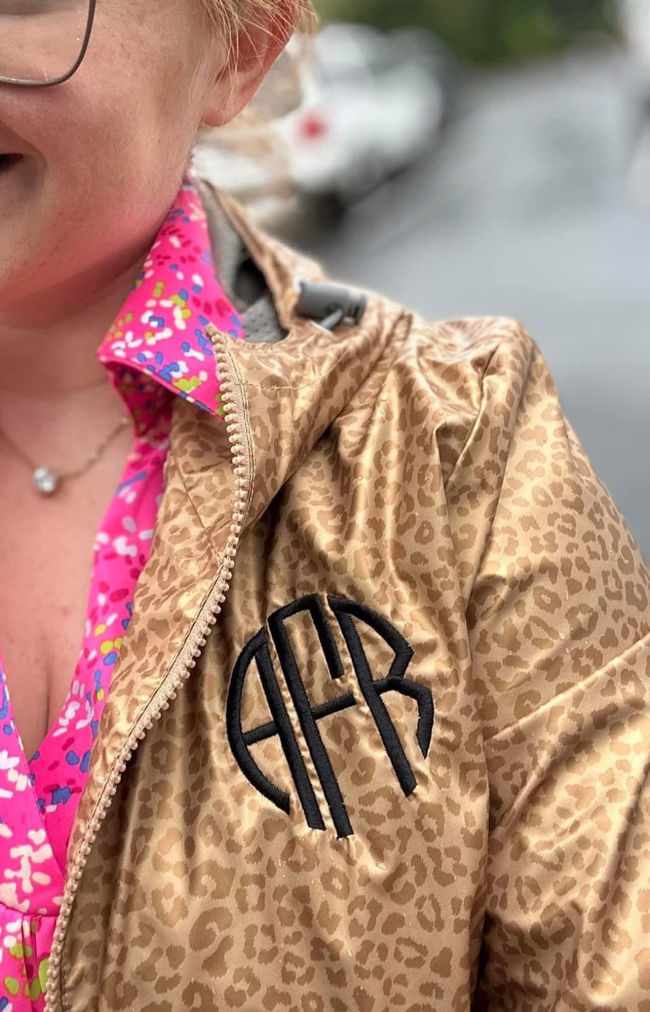 Leopard Embroidered Monogram Rain Jacket