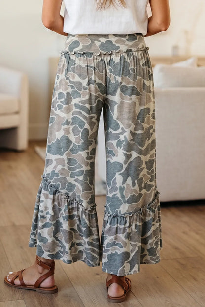 Multicolour Camo Print Wide Leg Pants