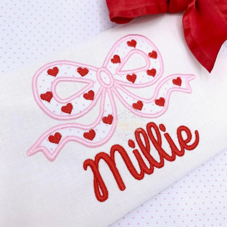 Heart Bow with Cursive Name Embroidery