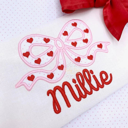 Heart Bow with Cursive Name Embroidery