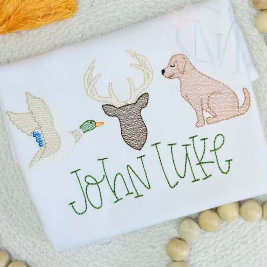 Embroidered Little Outdoorsman Trio Sketch Design