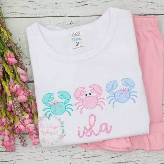 Embroidered Pastel Crab Trio Name Sketch