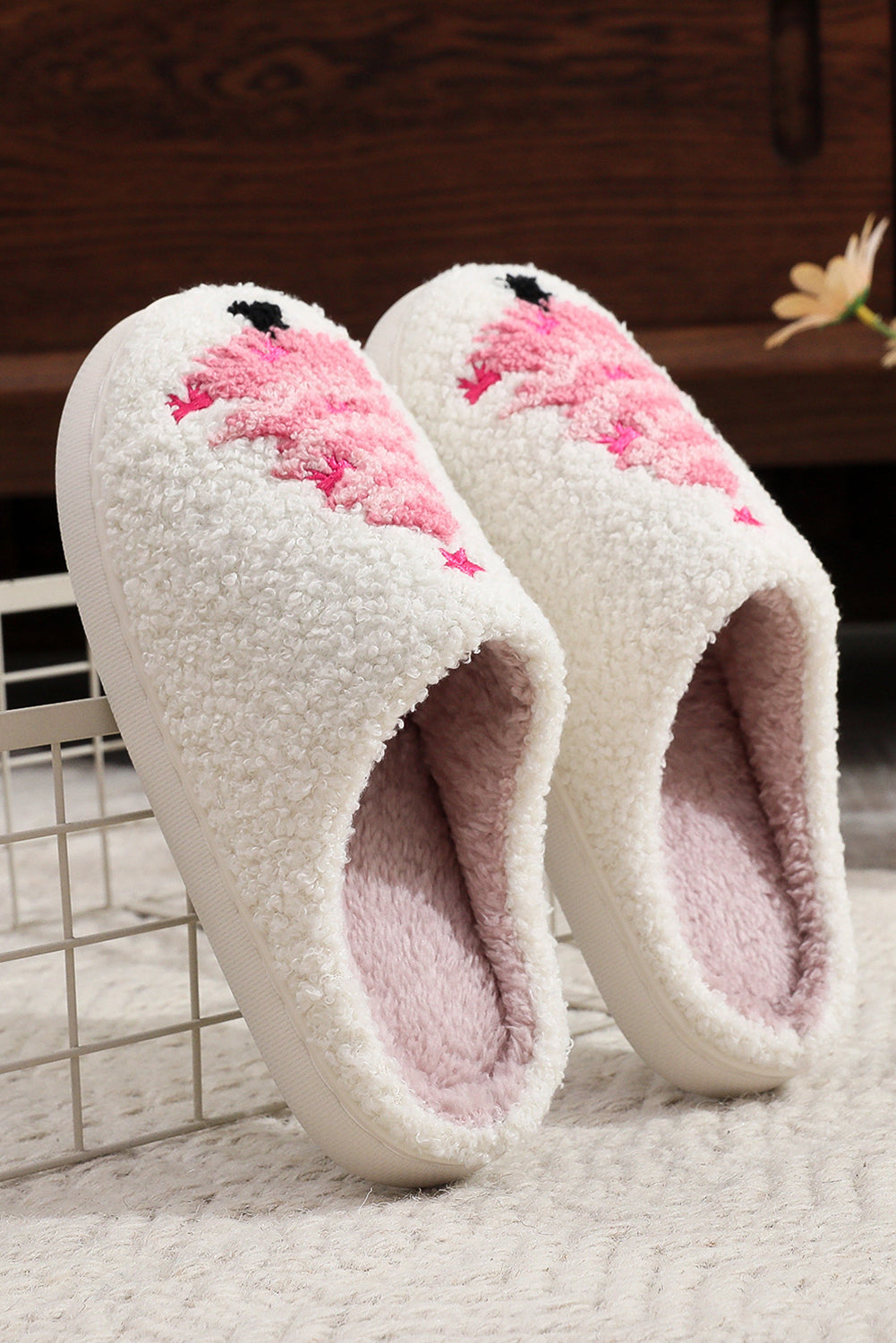 Pink Christmas Tree Slippers
