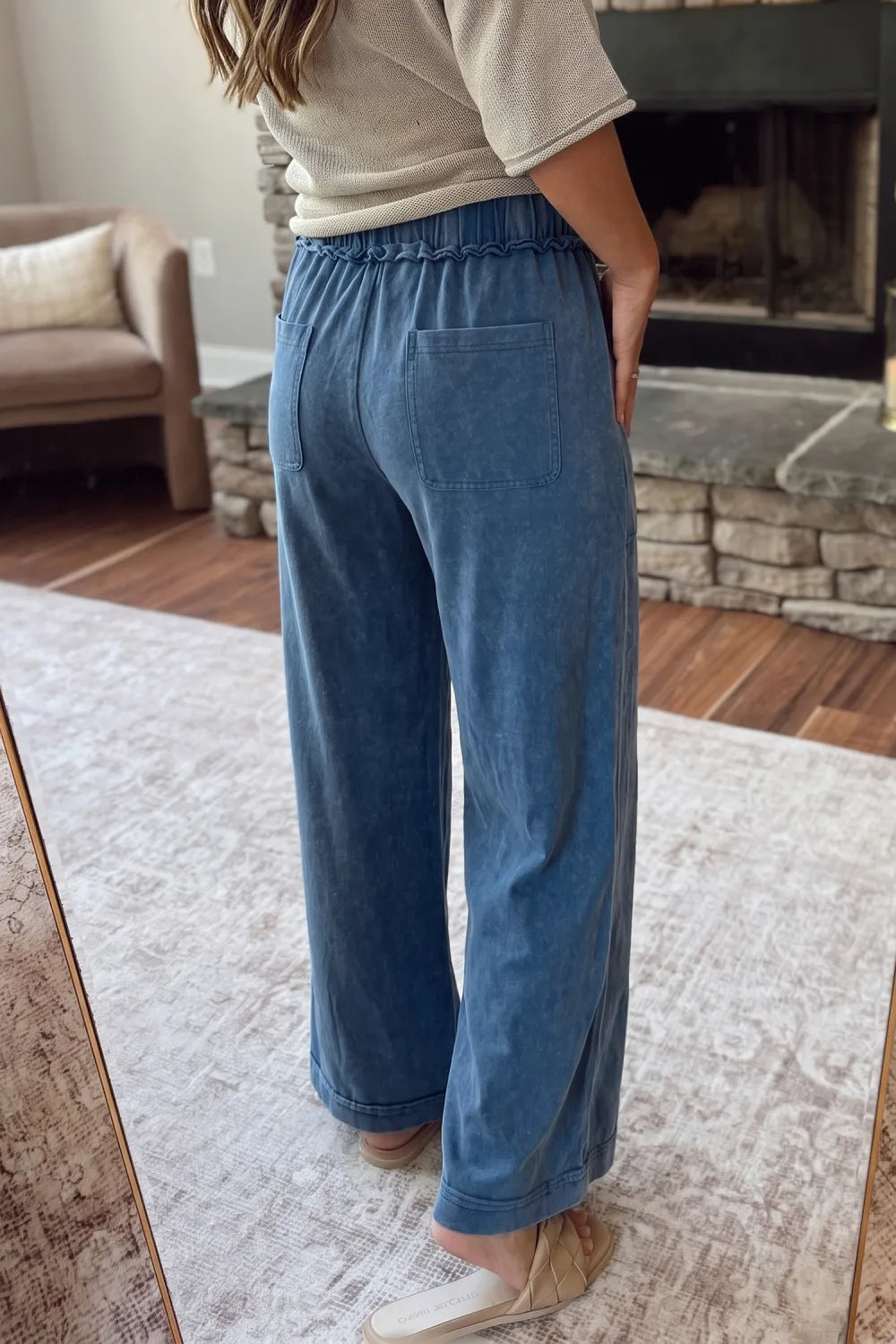 Ashleigh Blue Mineral Wash Flare Leg Drawstring Pants PLUS PREORDER