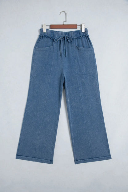 Ashleigh Blue Mineral Wash Flare Leg Drawstring Pants PLUS PREORDER